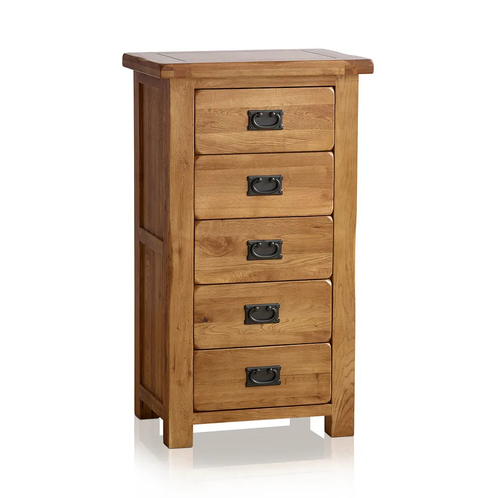Rustic Country Solid Oak 5 Drawers Tallboy
