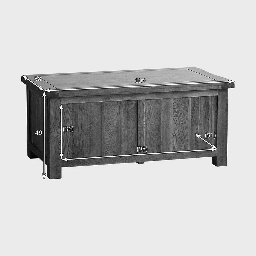 Rustic solid oak blanket box with soft-close lid and classic wax finish for bedroom storage