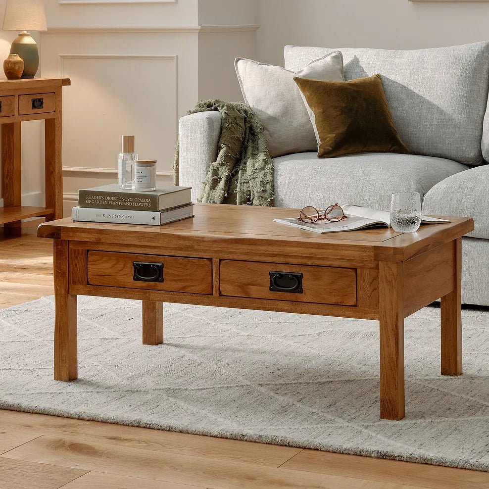 Rustic Country Solid Oak Coffee Table | small coffee table for New Zealand living room | Oak Furniture Store