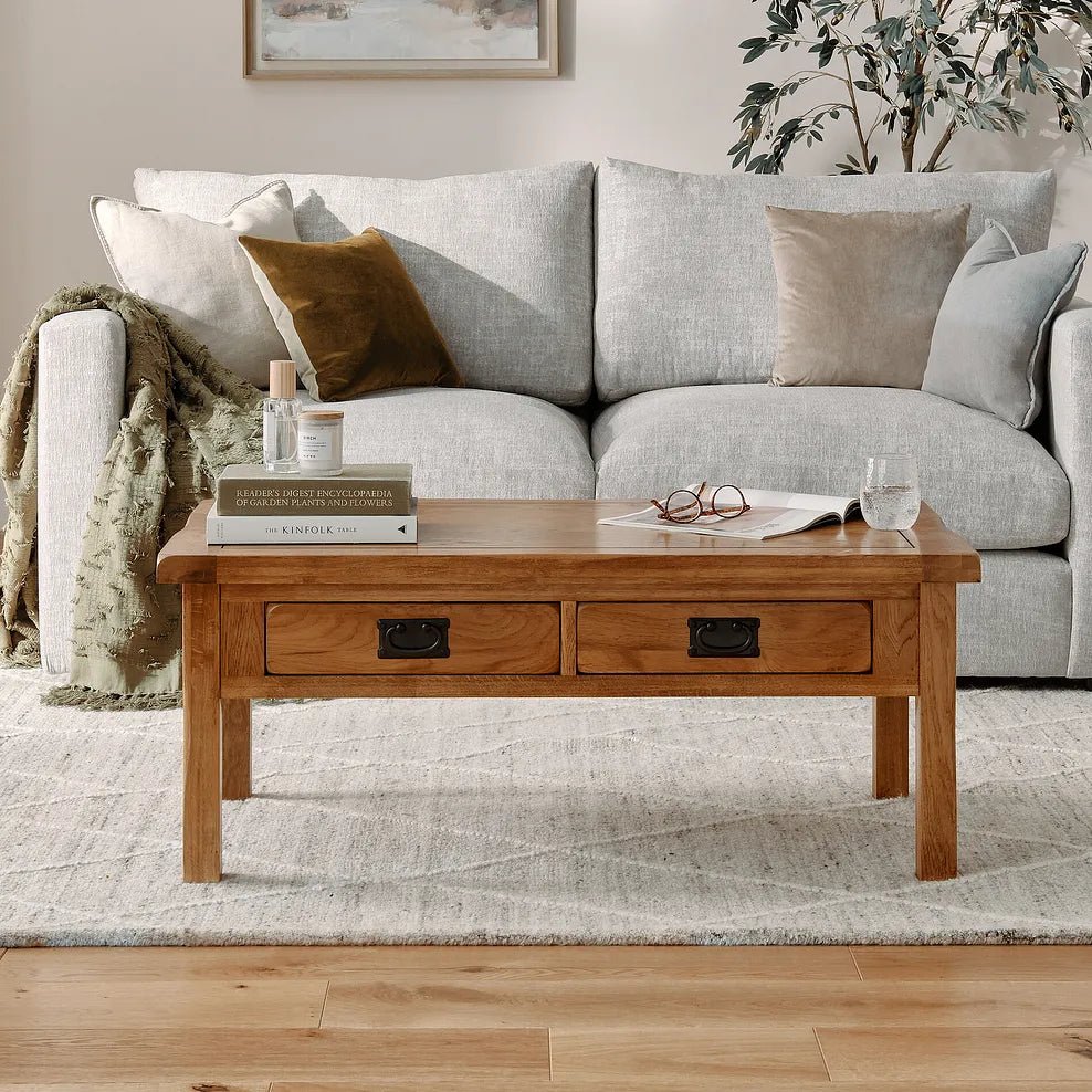 Rustic Country Solid Oak Coffee Table | small coffee table for New Zealand living room | Oak Furniture Store
