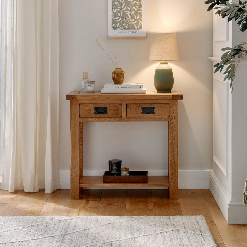Rustic Country Solid Oak Console Table
