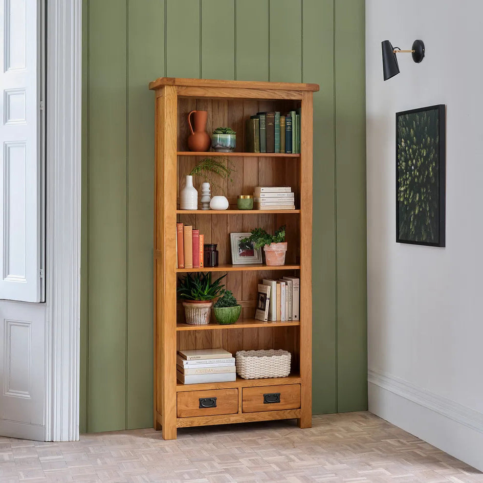 Rustic Country Solid Oak Large Bookcase
