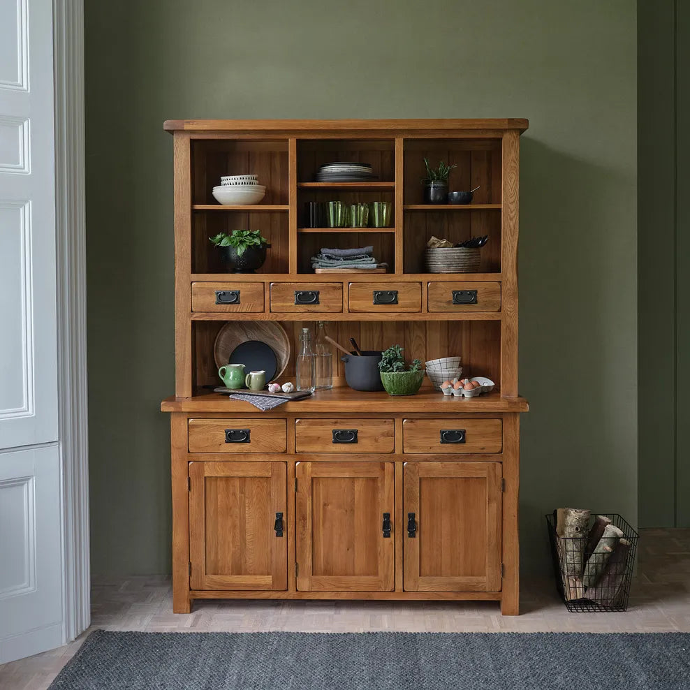 Rustic Country Solid Oak Large Sideboard with Hutch Dresser