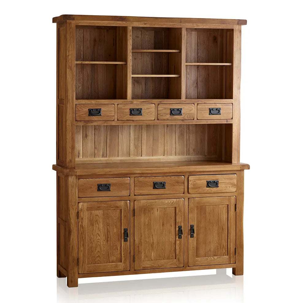 Rustic Country Solid Oak Large Sideboard with Hutch Dresser