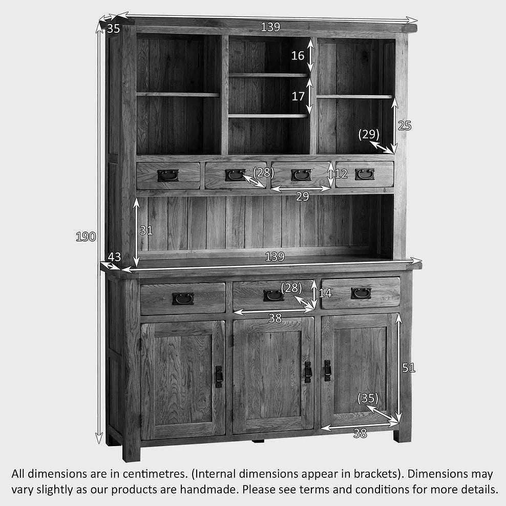 Rustic Country Solid Oak Large Sideboard with Hutch Dresser