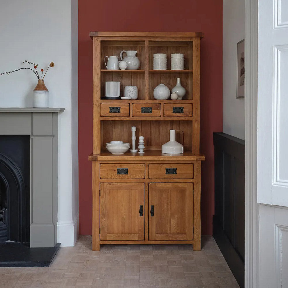 Rustic solid oak small sideboard with optional hutch dresser and cupboard storage