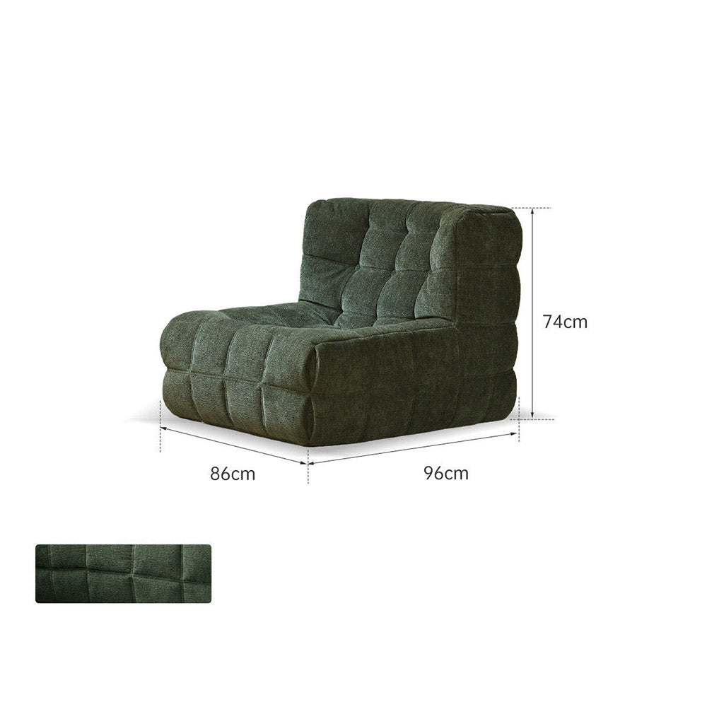 Savoca modular sofa setup combining green/yellow/white fabric leisure chair sofas with waffle quilted chenille upholstery.