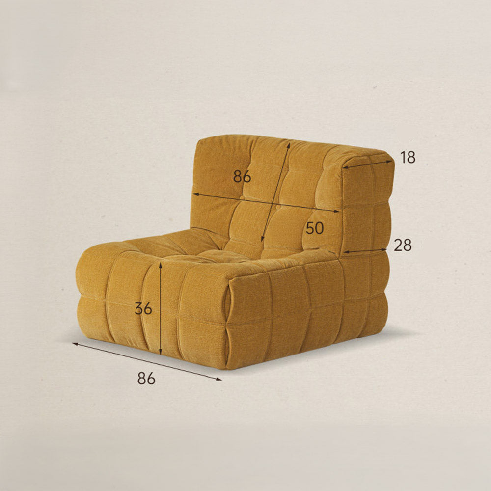 Savoca fabric leisure chair sofa in yellow chenille with waffle quilting, armless plush armchair with deep cushioned seating