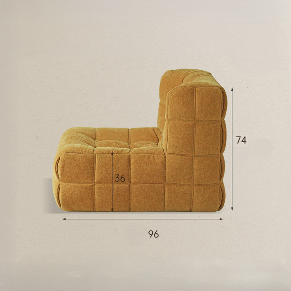 Savoca fabric leisure chair sofa in yellow chenille with waffle quilting, armless plush armchair with deep cushioned seating