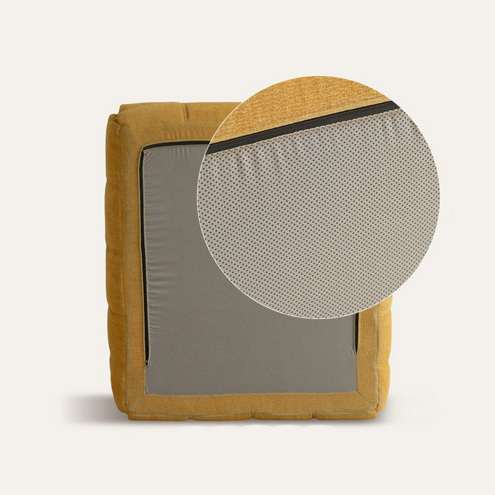 Savoca fabric leisure chair sofa in yellow chenille with waffle quilting, armless plush armchair with deep cushioned seating