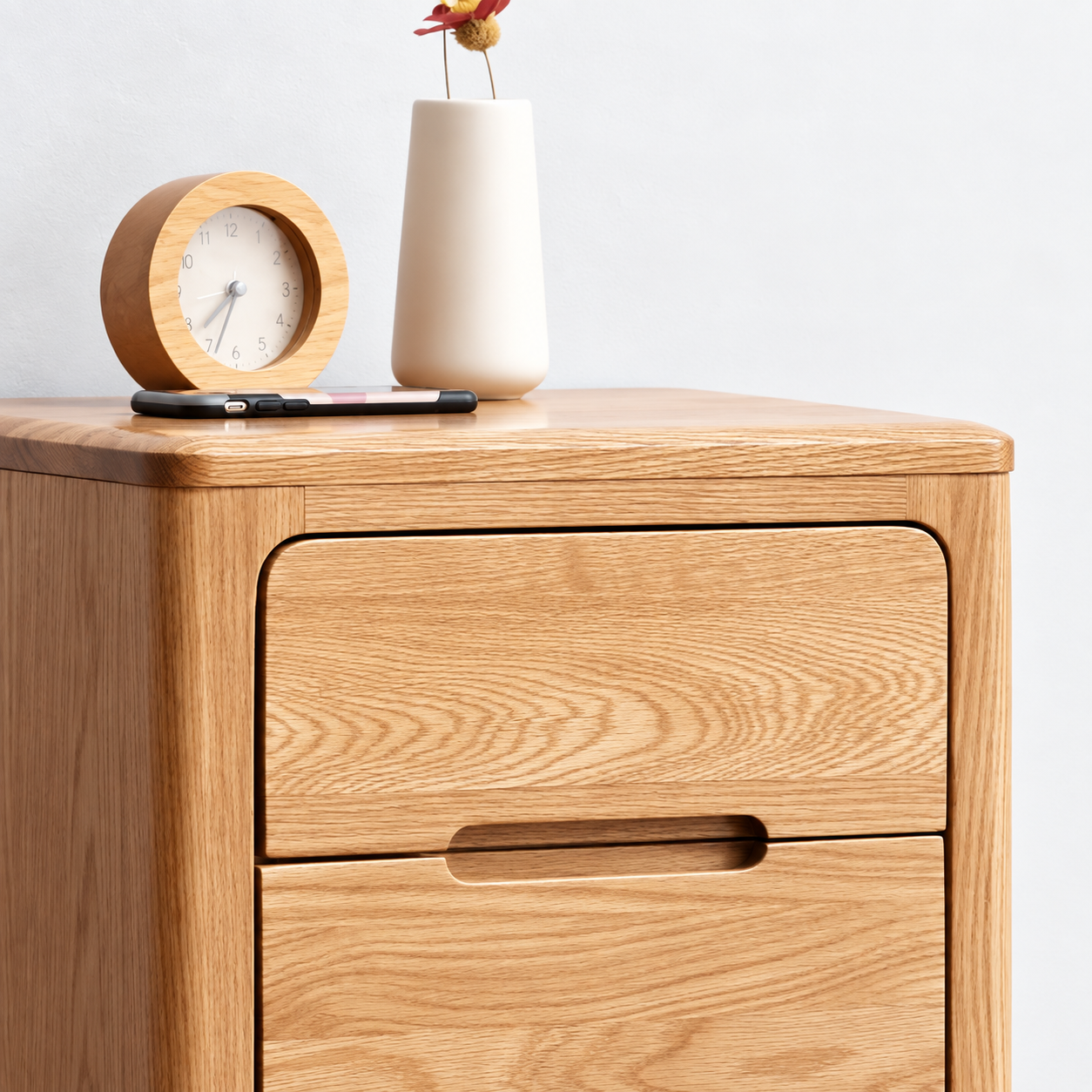 Seattle Natural Solid Oak Bedside Table Detail - Oak Furniture Store