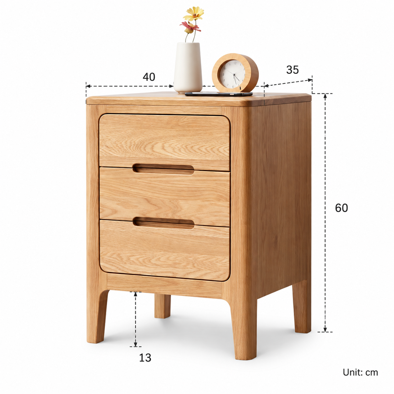 Seattle Natural Solid Oak Bedside Table Dimensions - Oak Furniture Store