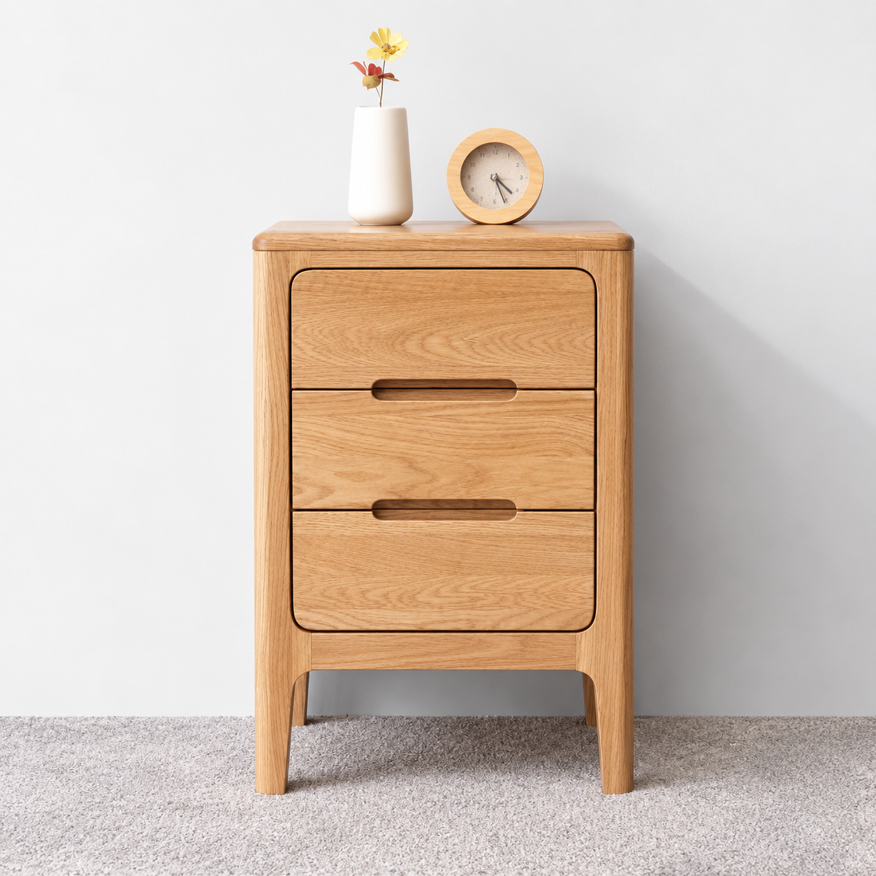 Seattle Natural Solid Oak Bedside Table Front View - Oak Furniture Store