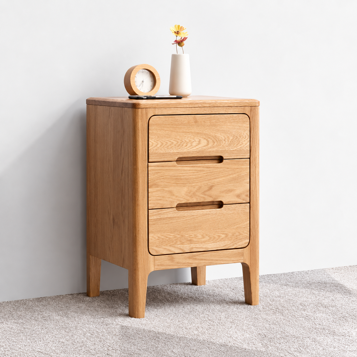 Seattle Natural Solid Oak Bedside Table - Oak Furniture Store