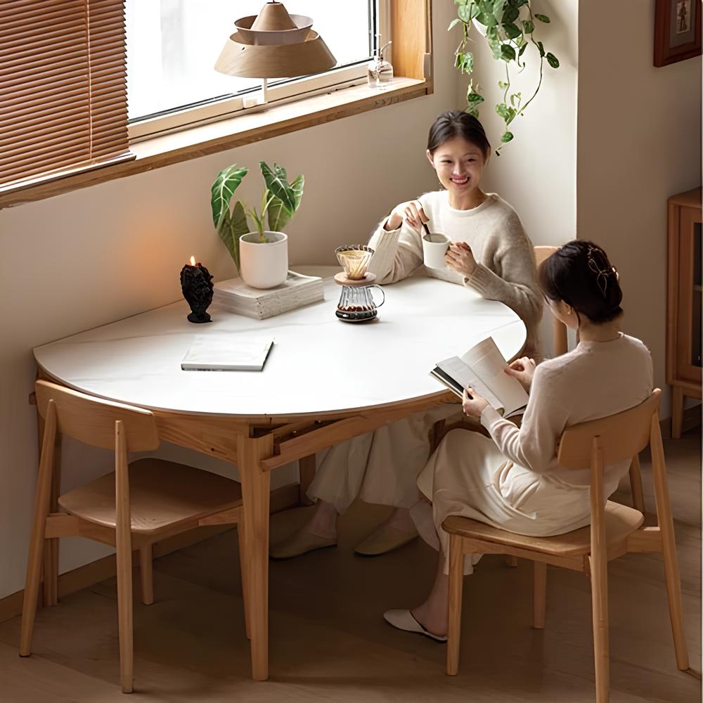 Seattle Natural Solid Oak Extendable Dining Table with Ceramic Marble Top