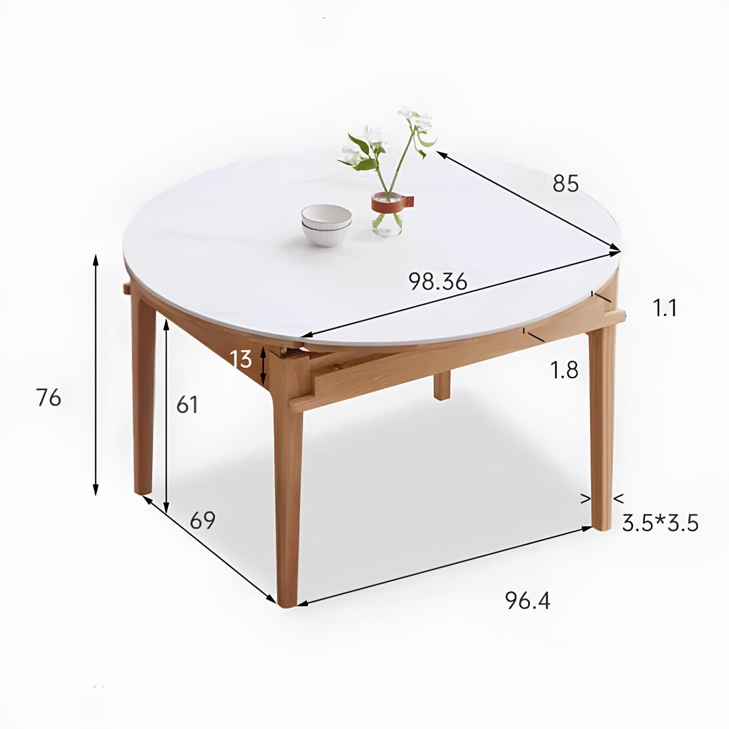 Seattle Natural Solid Oak Extendable Dining Table with Ceramic Marble Top