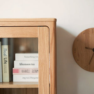 Seattle Natural Solid Oak Slim Display Cabinet - Oak Furniture Store