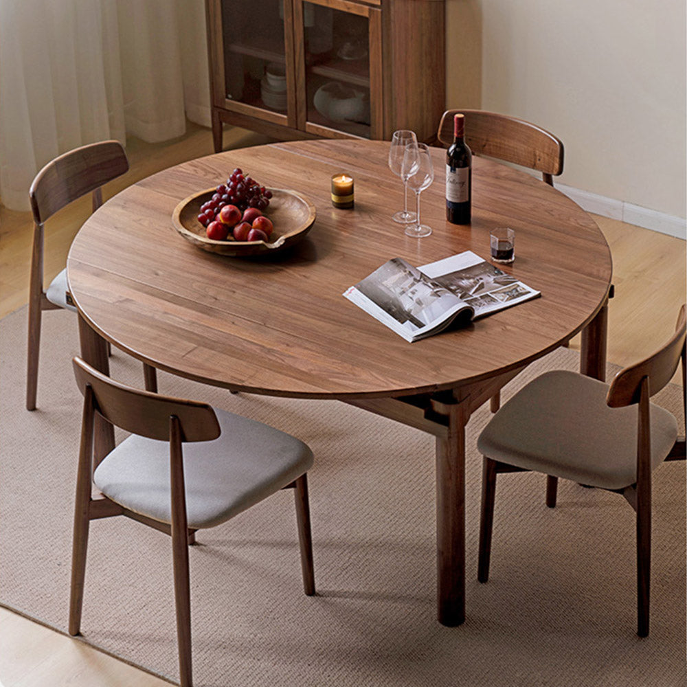 Seattle Natural Solid Walnut Round Extendable Dining Table