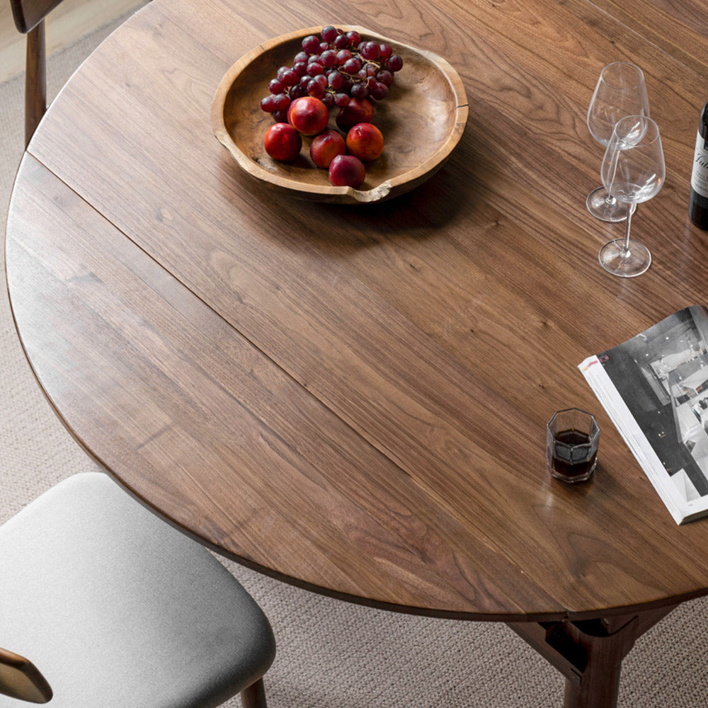 Seattle Natural Solid Walnut Round Extendable Dining Table