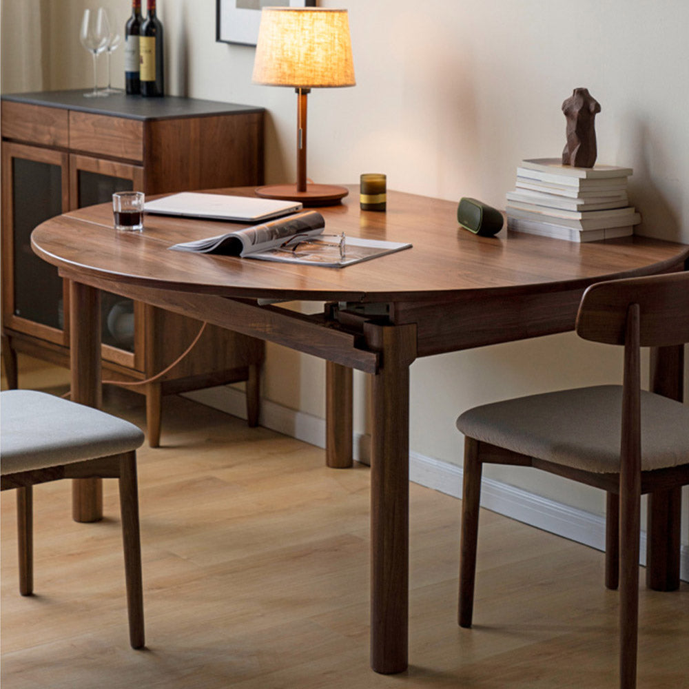 Seattle Natural Solid Walnut Round Extendable Dining Table