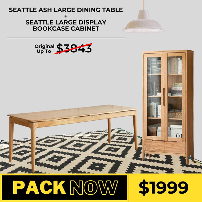 Seattle Solid Ash Dining Table and Oak Display Cabinet Package