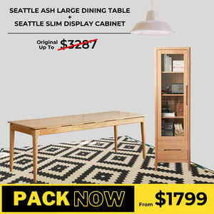 Seattle Solid Ash Dining Table and Oak Slim Display Cabinet Package - Oak Furniture Store