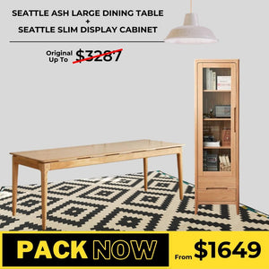 Seattle Solid Ash Dining Table and Oak Slim Display Cabinet Package - Oak Furniture Store