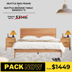 Seattle Solid Oak Bed Frame and Bedside Table Design 2 Package - Oak Furniture Store