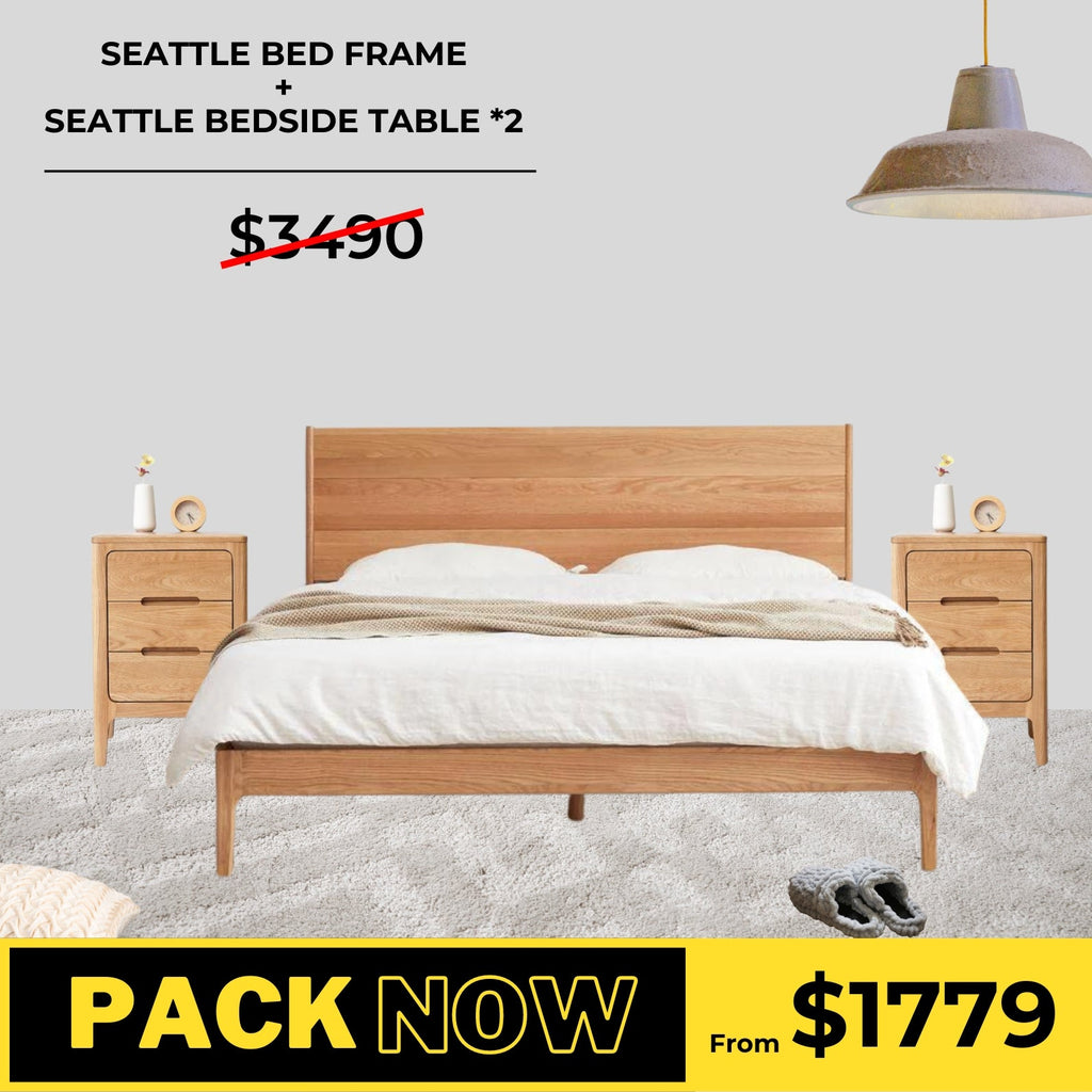 Seattle Solid Oak Bed Frame and Bedside Table Package - Oak Furniture Store