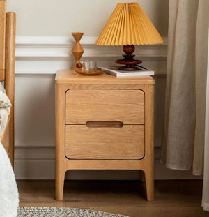 Seattle Solid Oak Bed Frame, Bedside Table Design 2, and Tall Boy Package - Oak Furniture Store