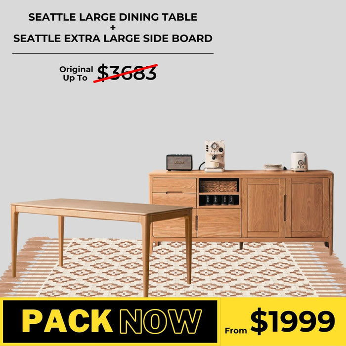 Seattle Solid Oak Dining Table and Extra Large Sideboard Package