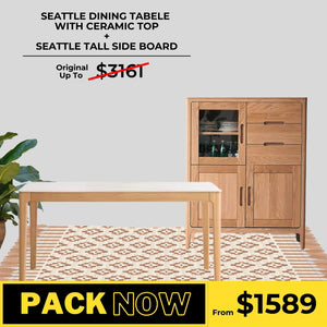 Seattle Solid Oak Dining Table and Tall Sideboard - Oak Furniture Store