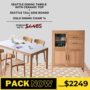 Seattle Solid Oak Dining Table, Tall Sideboard and Oslo Chair Package - Oak Furniture Store