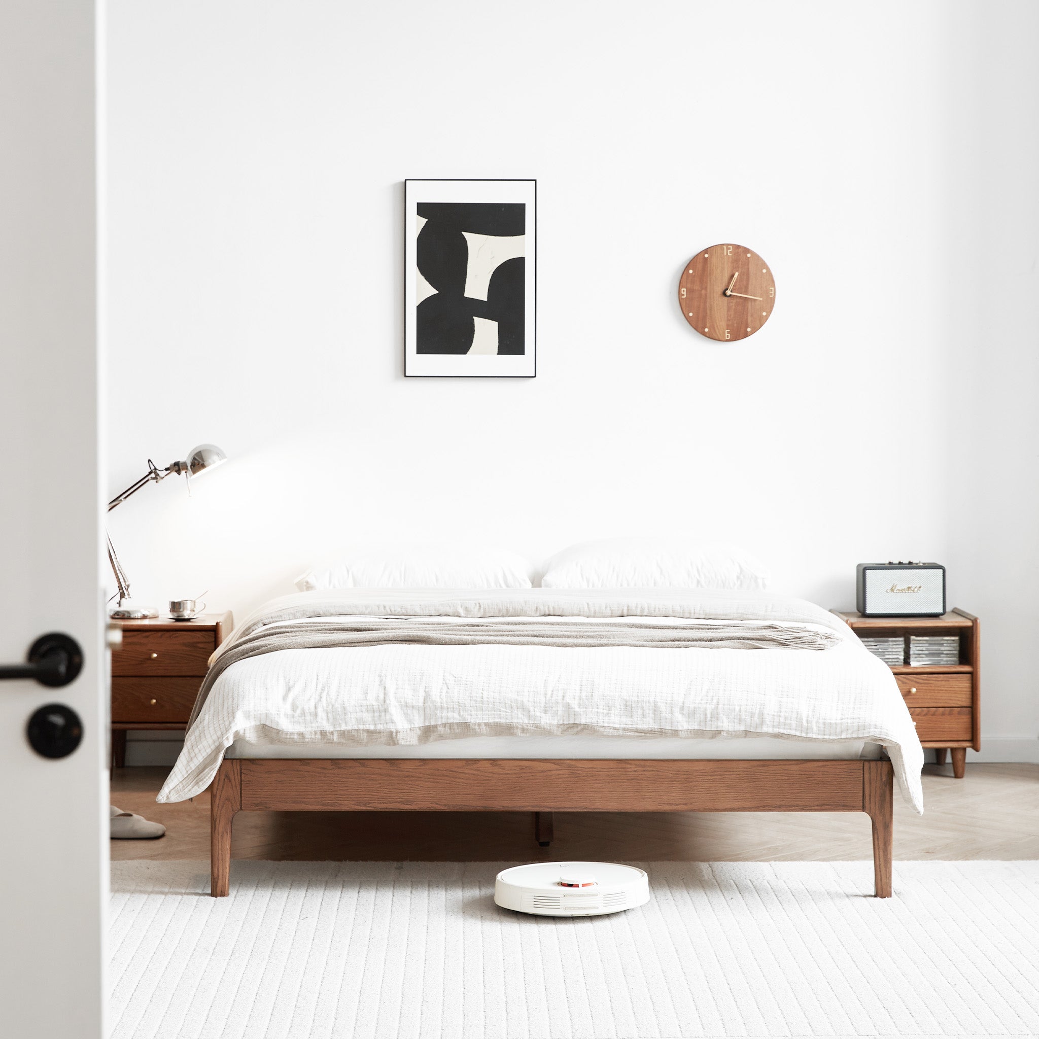 Minimalist wooden bed base in walnut finish, Seattle platform bed frame for Kiwi home