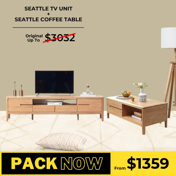 Seattle Solid Oak TV Unit and Coffee Table Package