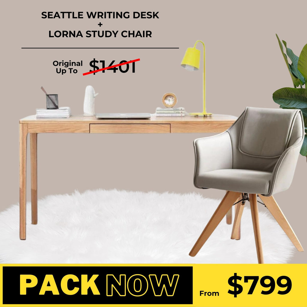 Seattle Solid Oak Writing Desk and Lorna Study Chair Package - Oak Furniture Store