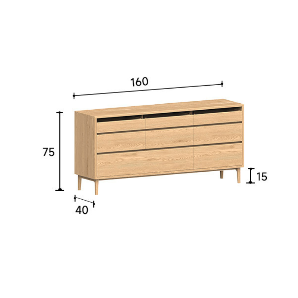 Siliqua Natural Solid Oak Chest of 8 Drawers
