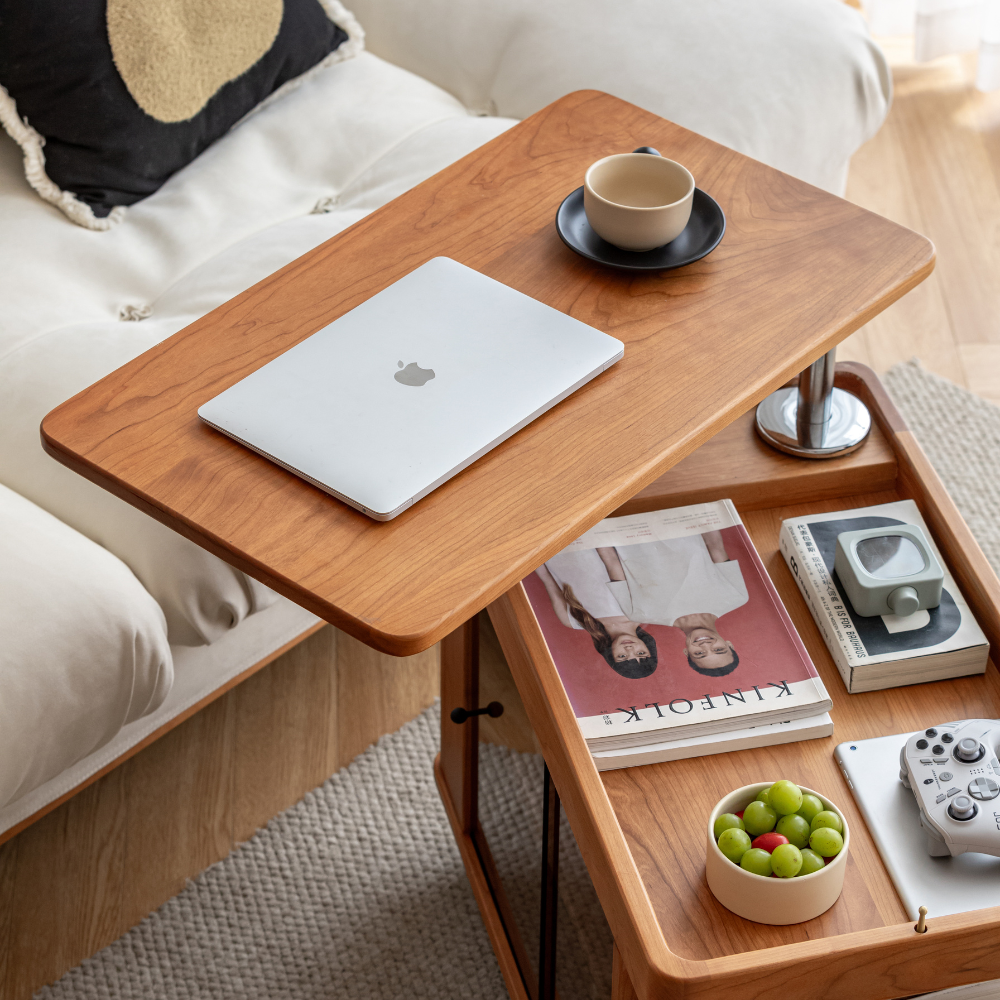 Siliqua Solid Cherry Height Adjustable Side Table