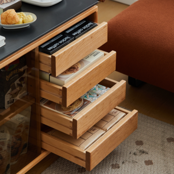 Siliqua Solid Cherry Movable Side Table with Ceramic Top