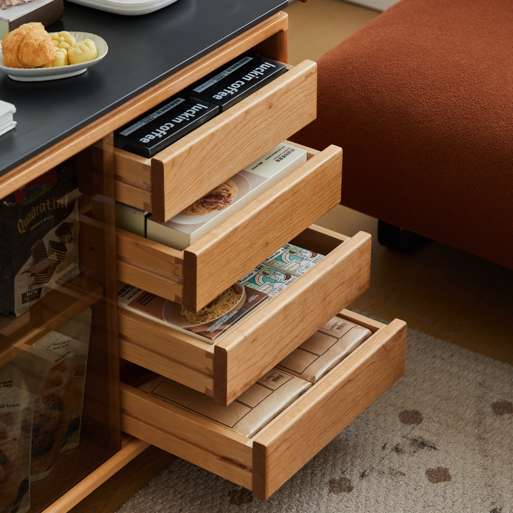 Siliqua Solid Cherry Movable Side Table with Ceramic Top