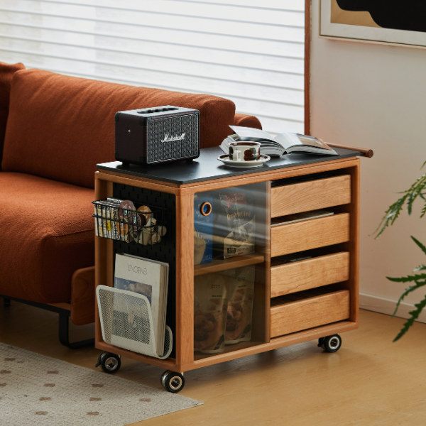 Siliqua Solid Cherry Movable Side Table with Ceramic Top