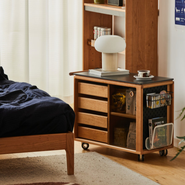 Siliqua Solid Cherry Movable Side Table with Ceramic Top