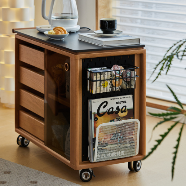 Siliqua Solid Cherry Movable Side Table with Ceramic Top