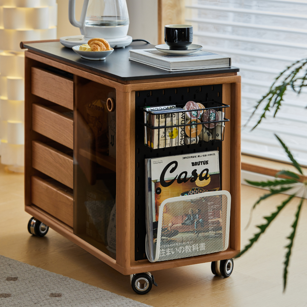 Siliqua Solid Cherry Movable Side Table with Ceramic Top