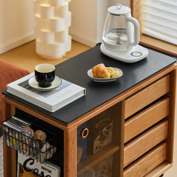 Siliqua Solid Cherry Movable Side Table with Ceramic Top