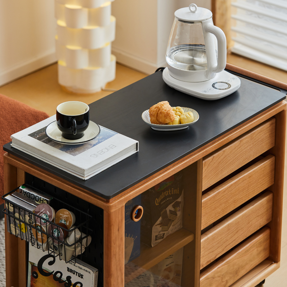 Siliqua Solid Cherry Movable Side Table with Ceramic Top