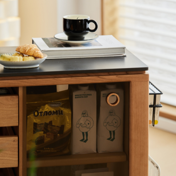 Siliqua Solid Cherry Movable Side Table with Ceramic Top