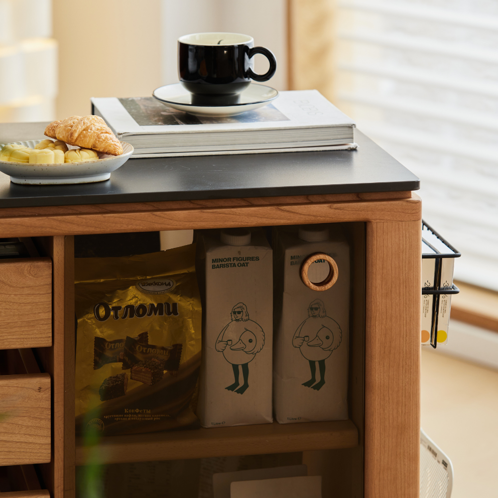 Siliqua Solid Cherry Movable Side Table with Ceramic Top