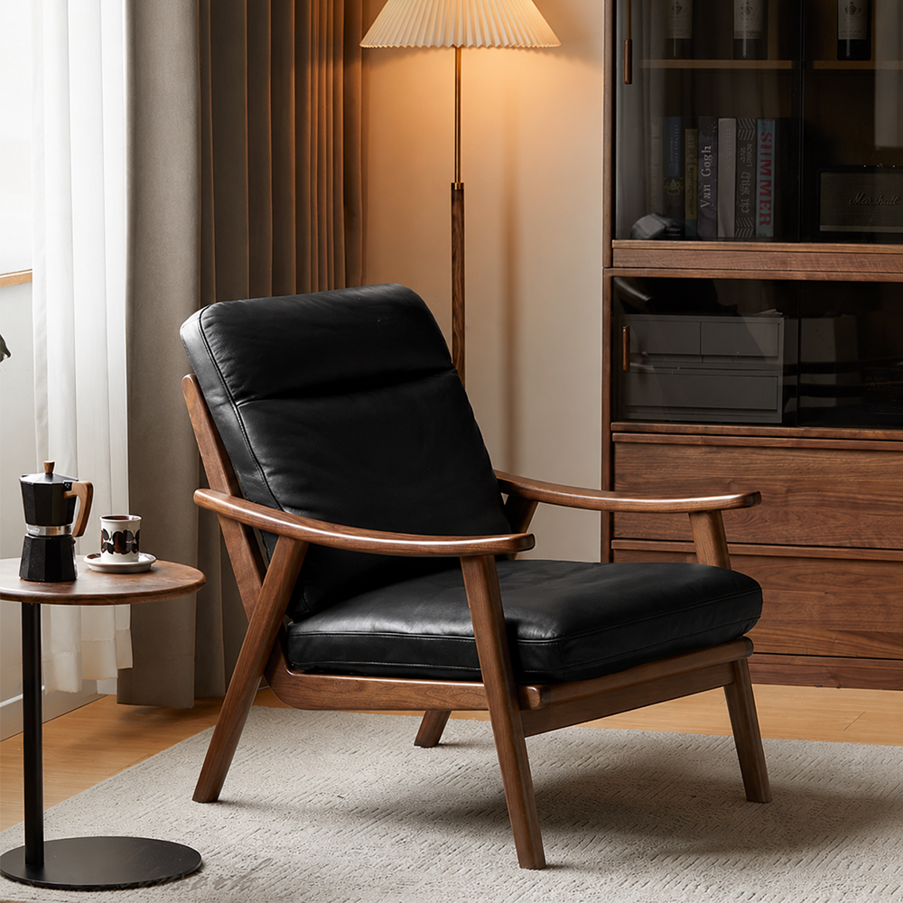 Simancas Natural Solid Walnut Genuine Leather Armchair