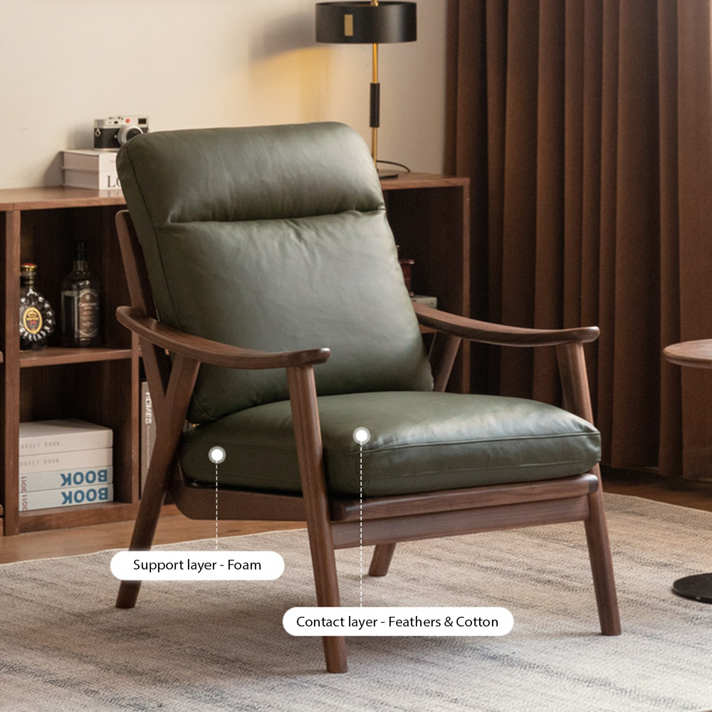 Simancas Natural Solid Walnut Genuine Leather Armchair